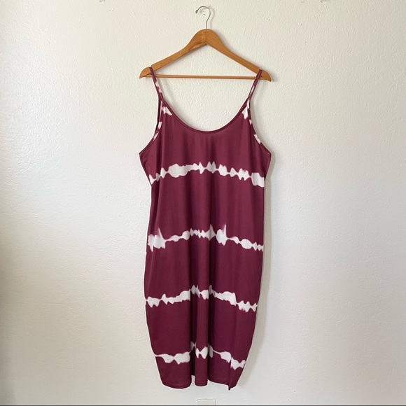 Burgundy & White Dress with pockets - Picture 1 of 3